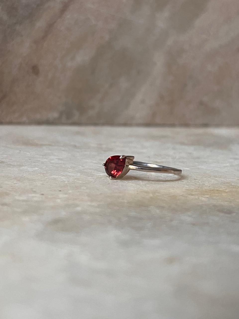 Garnet Pear Cut Solitaire 925 Sterling Silver Ring