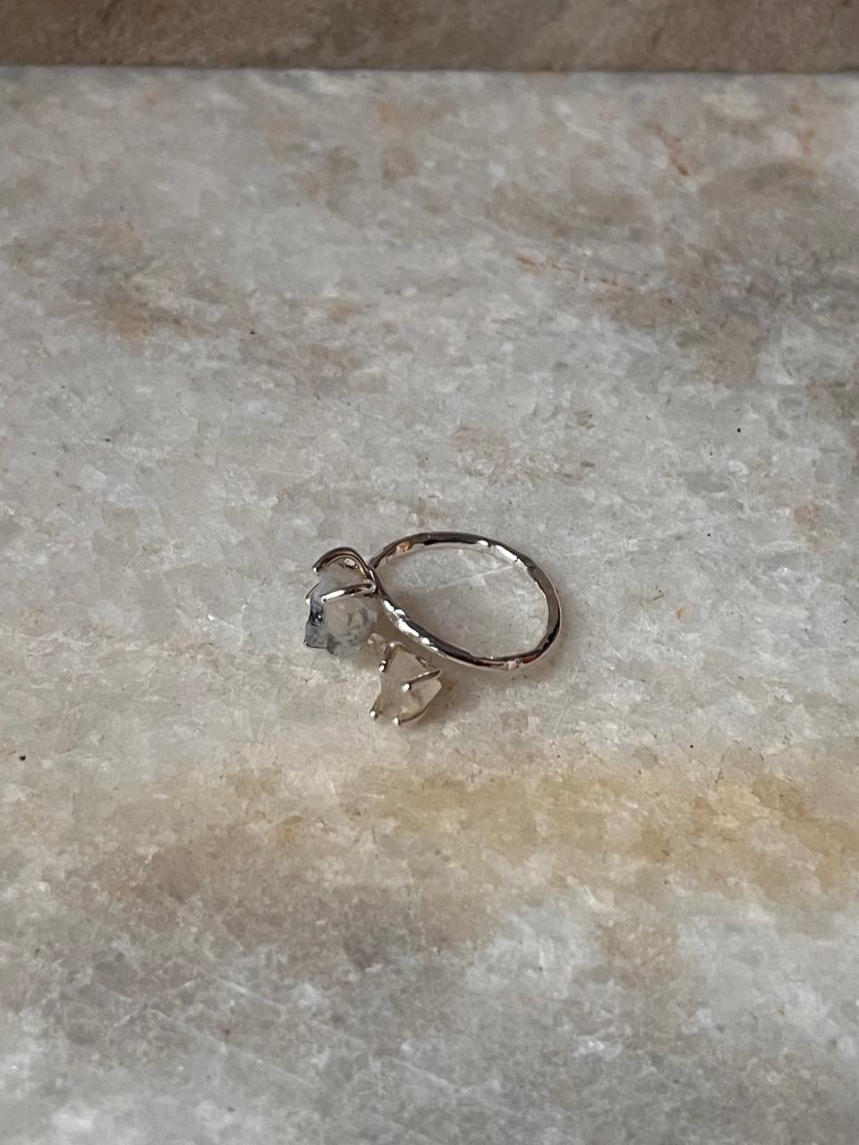 Moonstone Double Raw Uncut Adjustable 925 Sterling Silver Ring