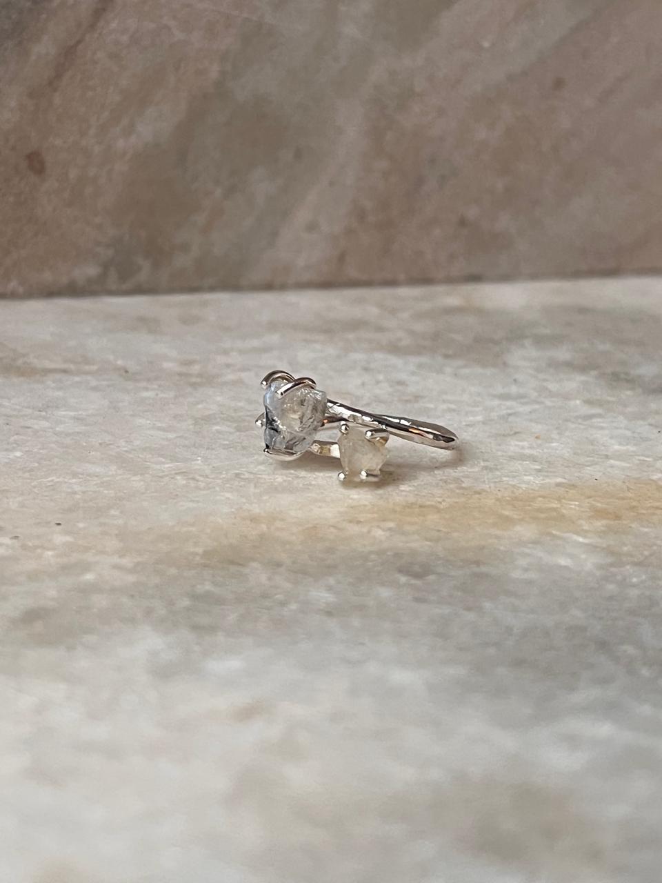 Moonstone Double Raw Uncut Adjustable 925 Sterling Silver Ring