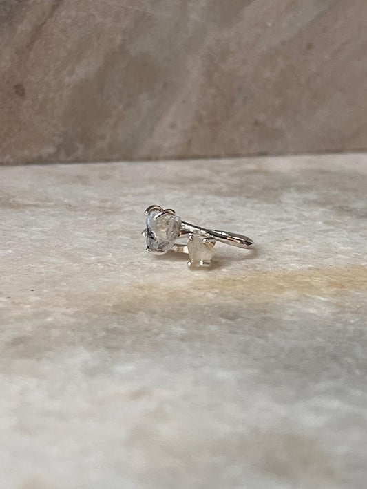 Moonstone Double Raw Uncut Adjustable 925 Sterling Silver Ring