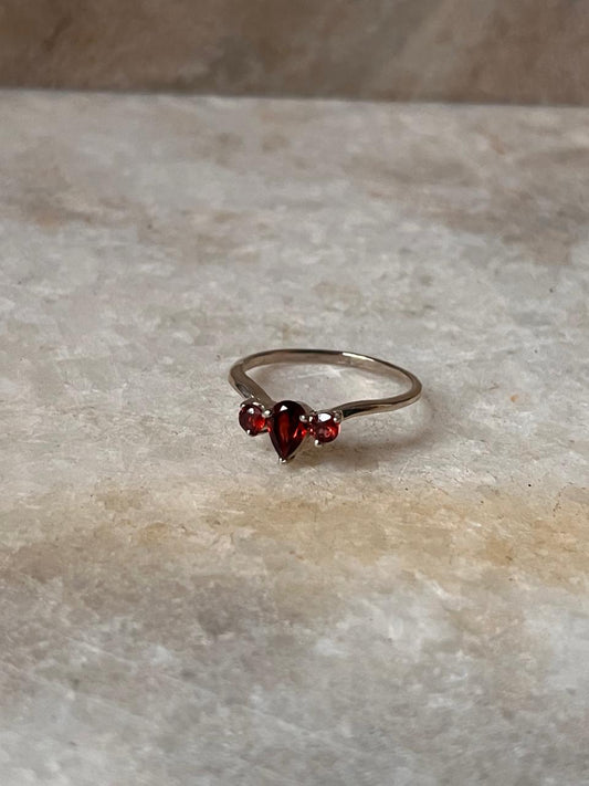 Garnet 3 Stone - Pear & Round Cut 925 Sterling Silver Ring
