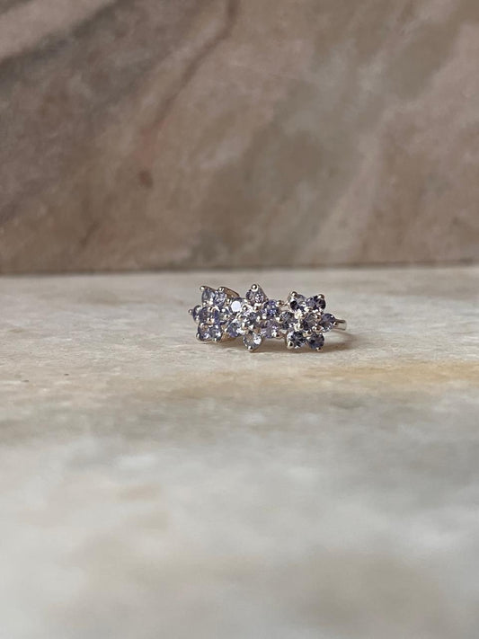 Tanzanite Three Flower 925 Sterling Silver Ring