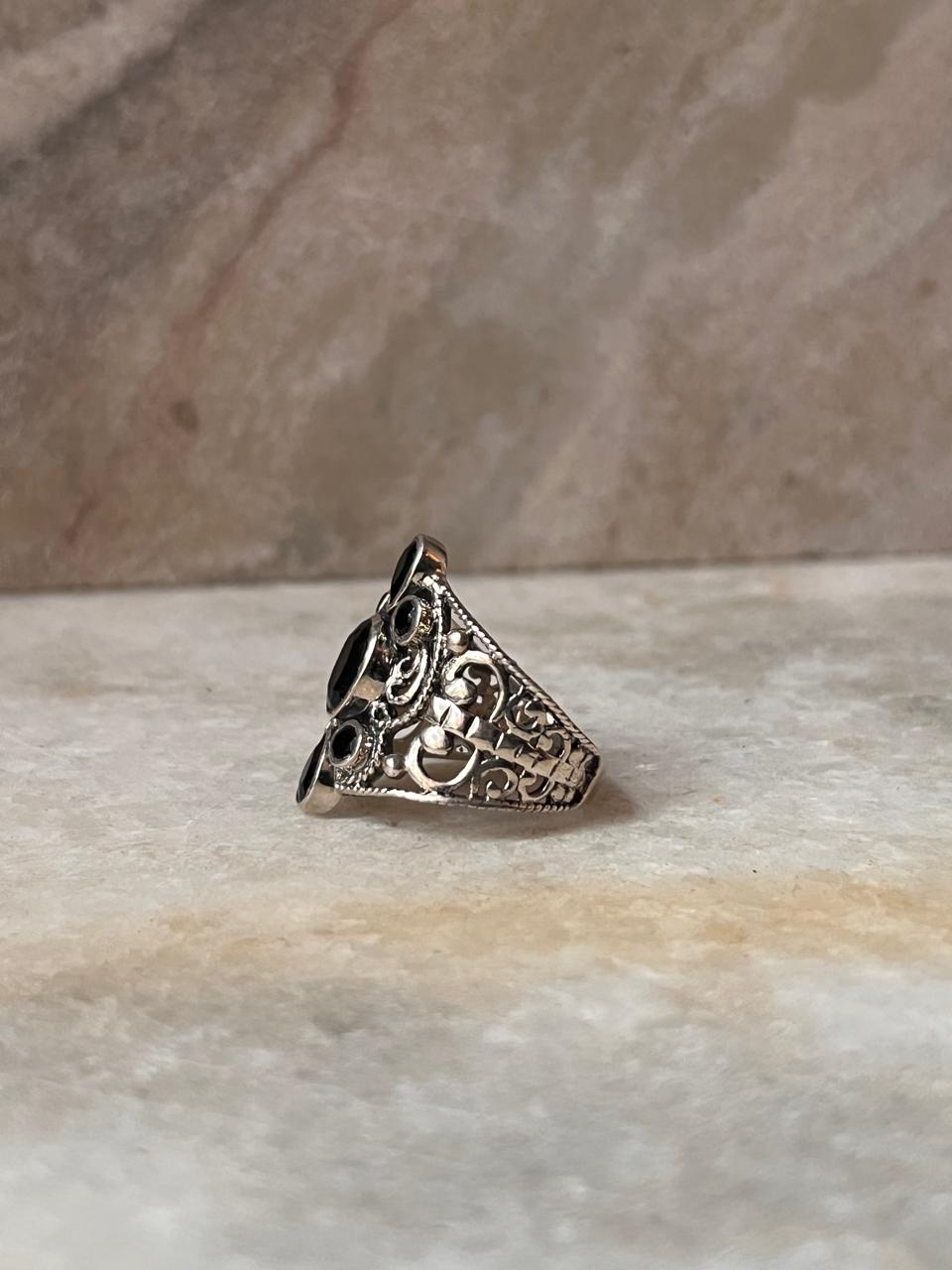 Black Onyx Vintage Filigree 925 Sterling Silver Ring