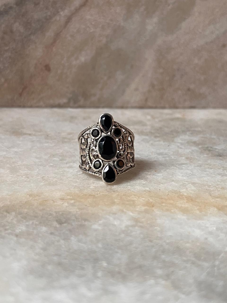 Black Onyx Vintage Filigree 925 Sterling Silver Ring