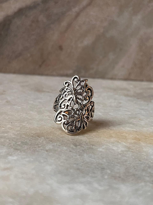 Butterflies Motif 925 Sterling Silver Ring