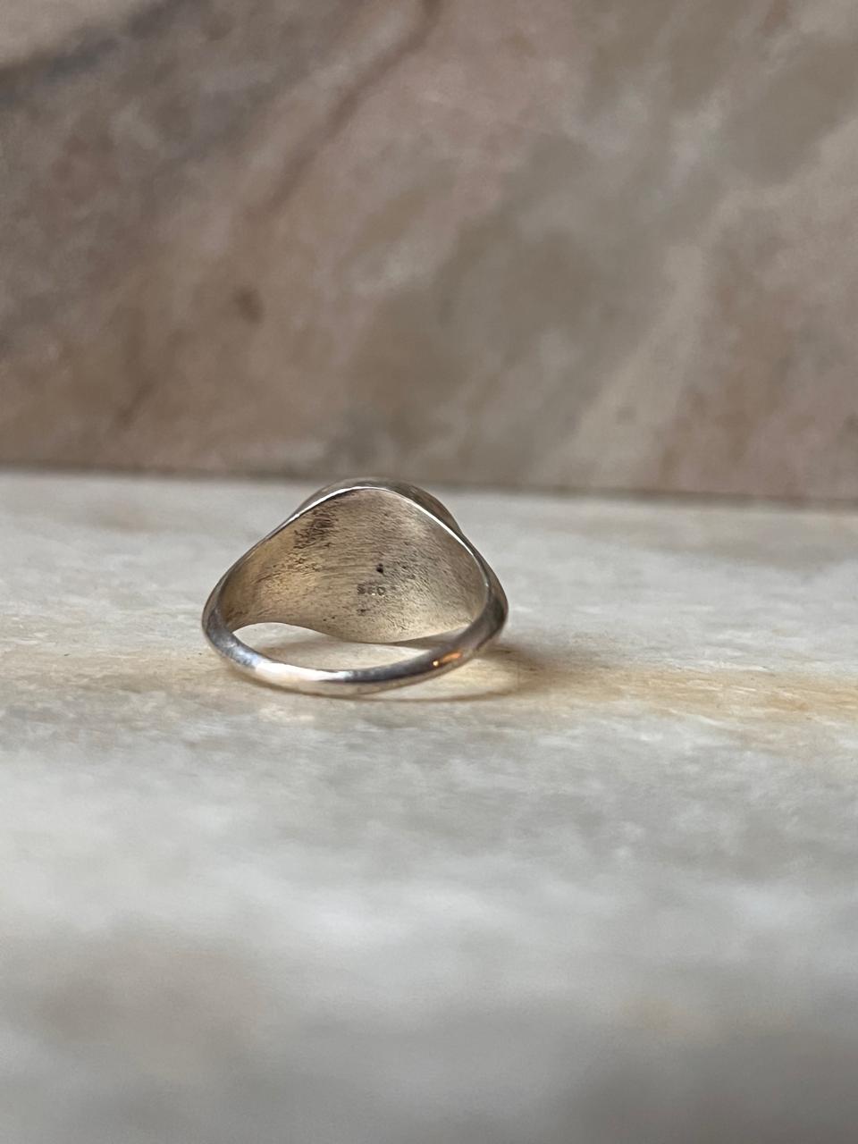 Sun Moon Engraved Signet 925 Sterling Silver Ring