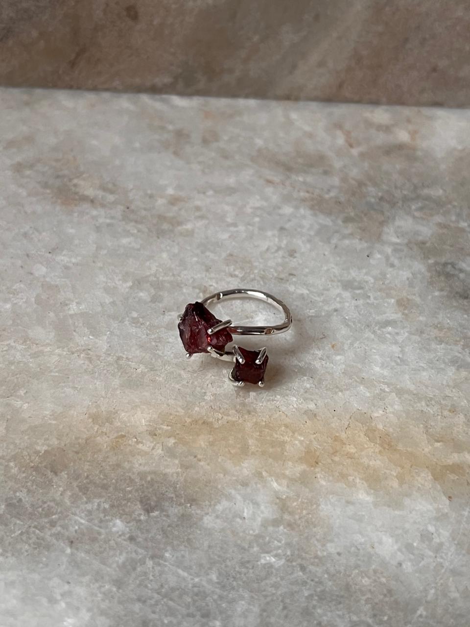 Garnet Double Raw Uncut Adjustable 925 Sterling Silver Ring