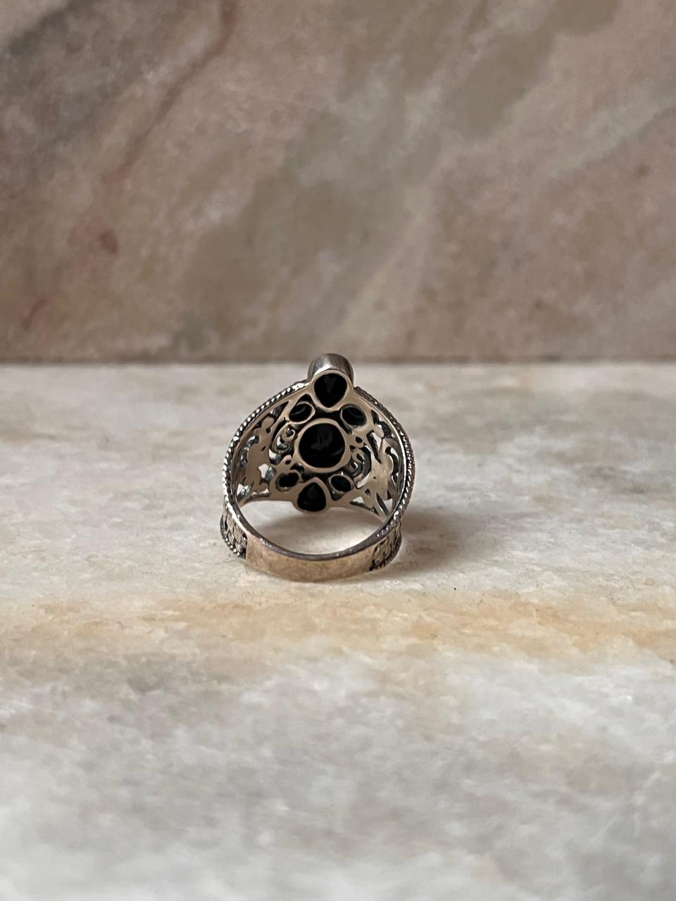 Black Onyx Vintage Filigree 925 Sterling Silver Ring