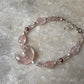 Moonlit Bloom ~Rose Quartz Crescent Moon, Clear Quartz & Pearl Crystal 925 Sterling Silver Bracelet