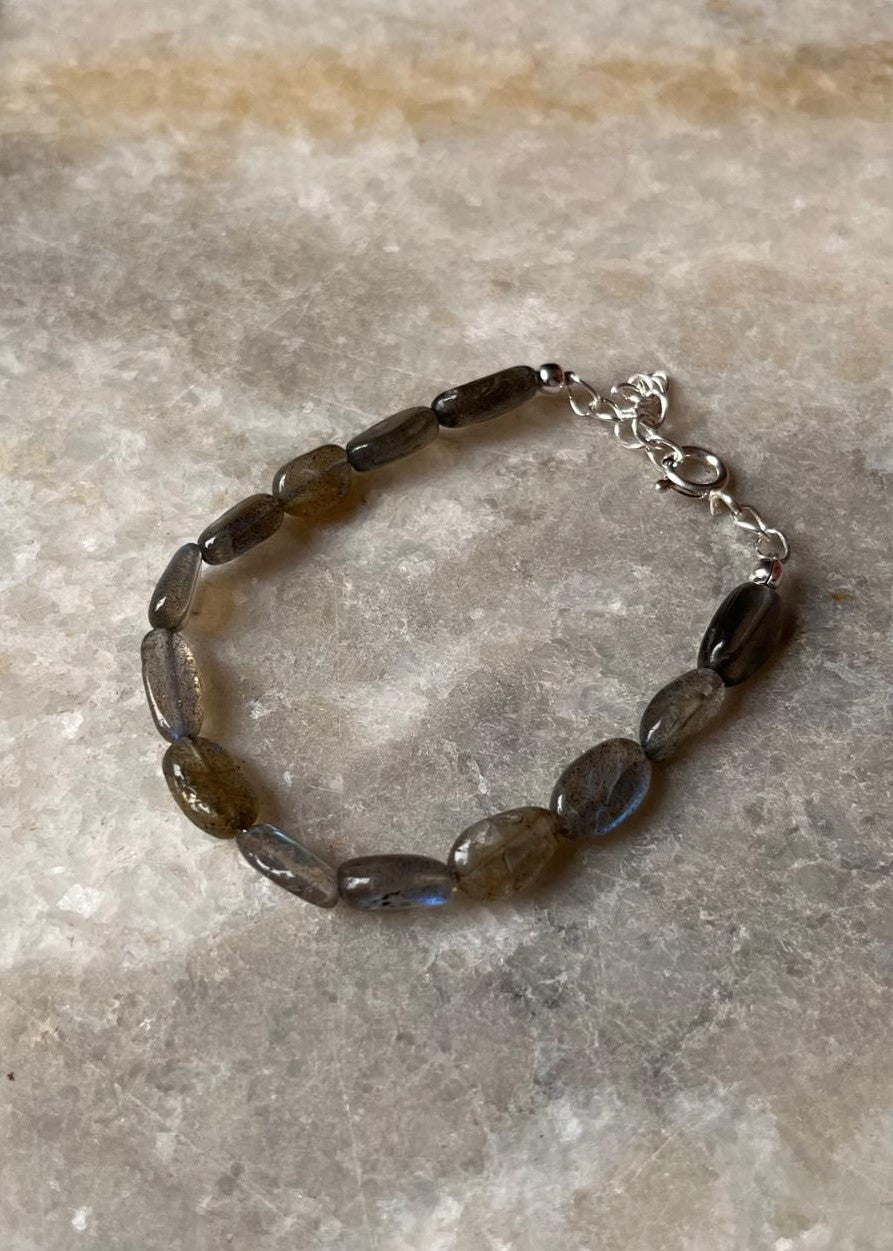Labradorite Oval Natural Crystal 925 Sterling Silver Bracelet