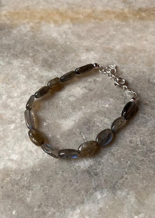 Labradorite Oval Natural Crystal 925 Sterling Silver Bracelet
