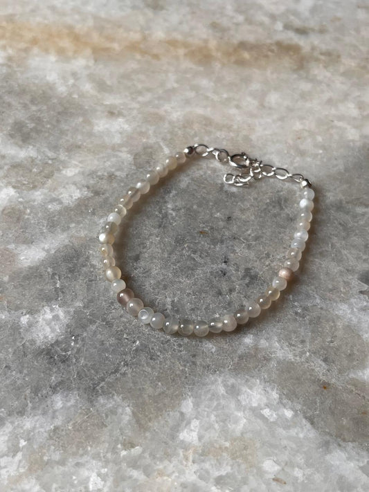 White Moonstone Plain Round 925 Sterling Silver Bracelet