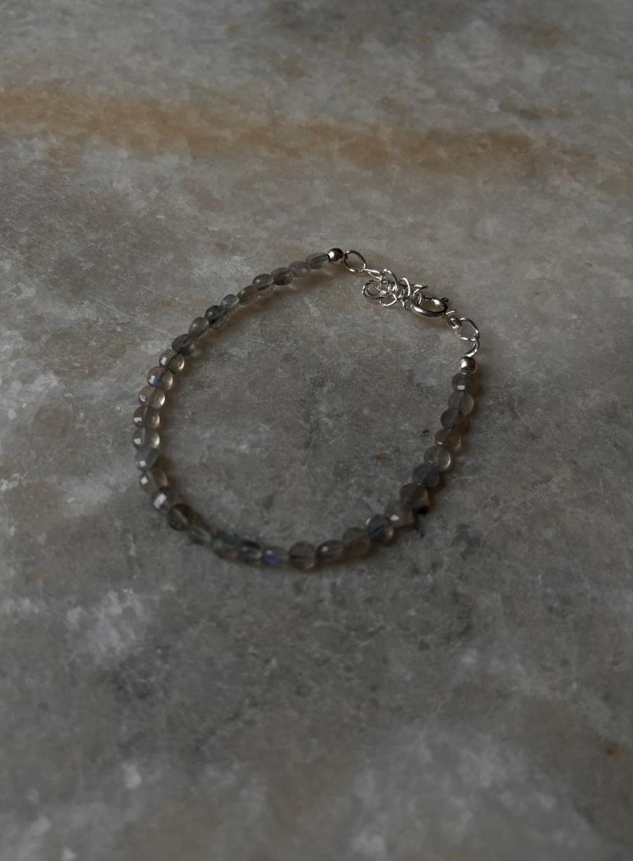 AAA Labradorite Faceted Flat Round 3-4mm Natural Crystal 925 Sterling Silver Bracelet