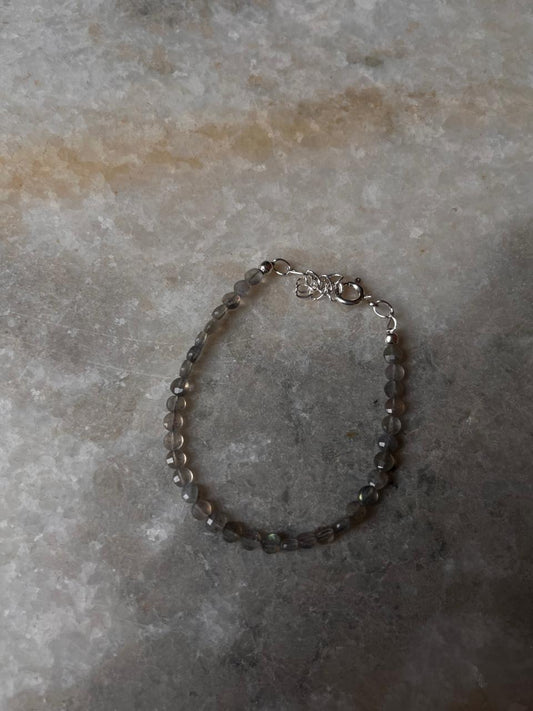 AAA Labradorite Faceted Flat Round 3-4mm Natural Crystal 925 Sterling Silver Bracelet