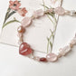 Lovers Dream- Strawberry Quartz Heart, Rose Quartz, Clear Quartz & Pearl Crystal 925 Sterling Silver Bracelet