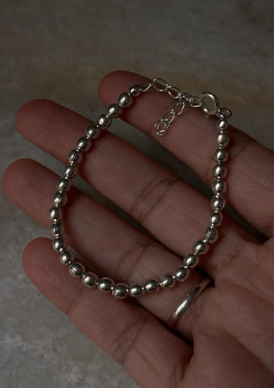 Plain Silver 5mm Balls Handcrafted 925 Sterling Silver Bracelet