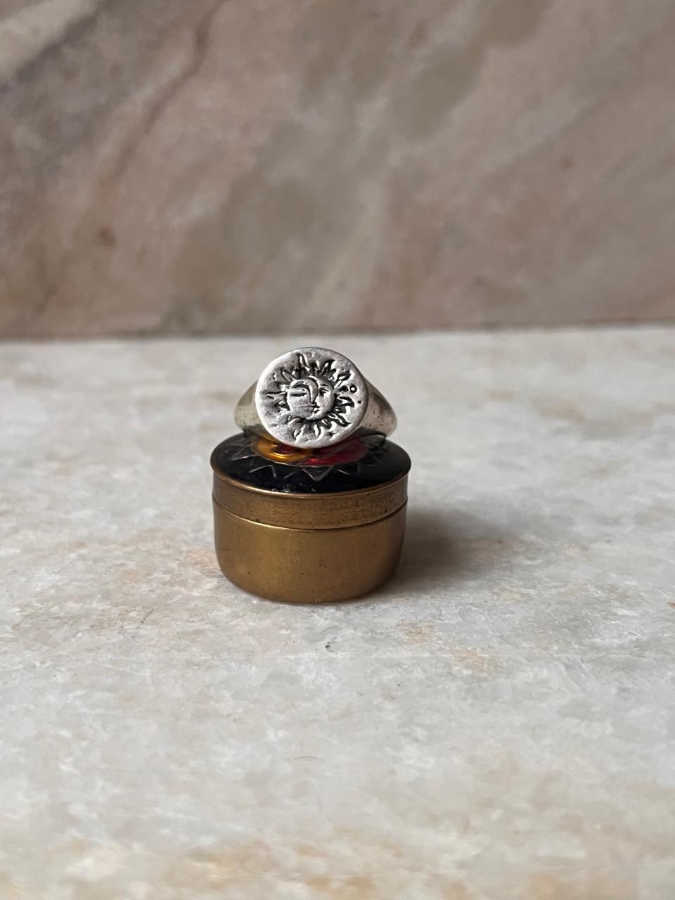 Sun Moon Engraved Signet 925 Sterling Silver Ring