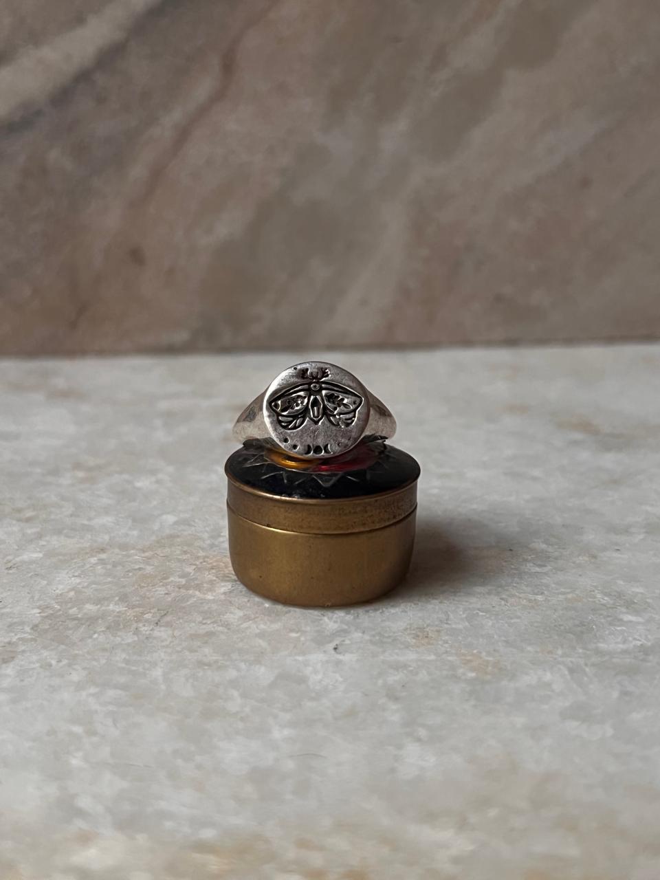Moth Cosmic Engraved Signet 925 Sterling Silver Ring
