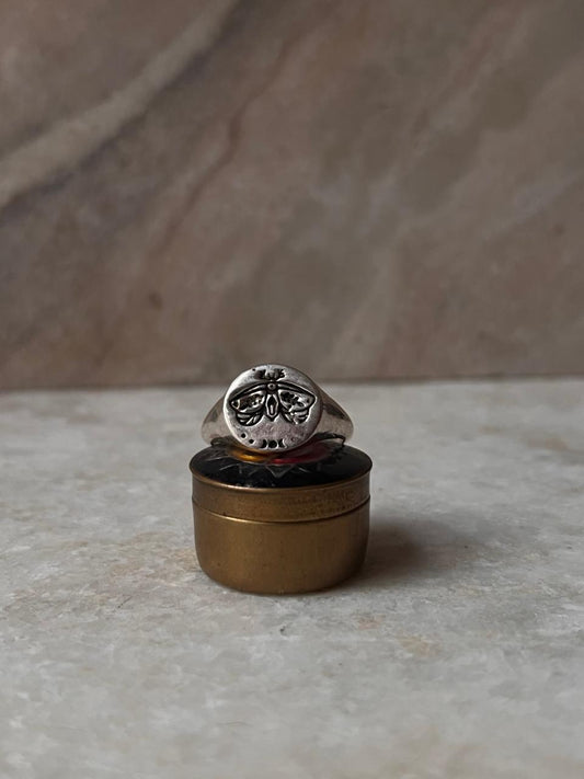 Celestial moth engraved signet ring 925 sterling silver