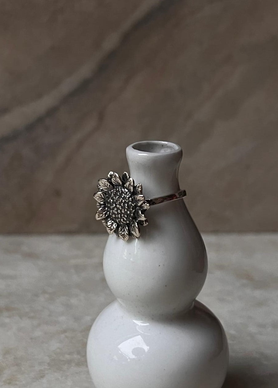 Big Sunflower Detailed 925 Sterling Silver Ring