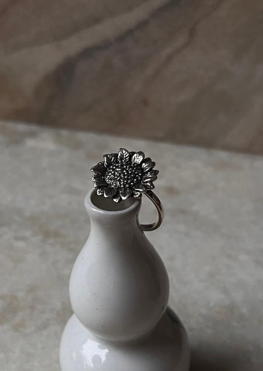 Big Sunflower Detailed 925 Sterling Silver Ring