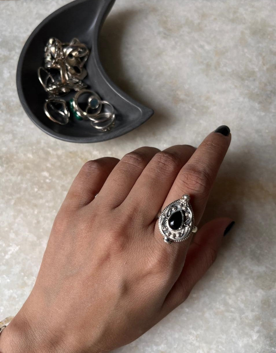 Black Onyx Storage Box 925 Sterling Silver Ring