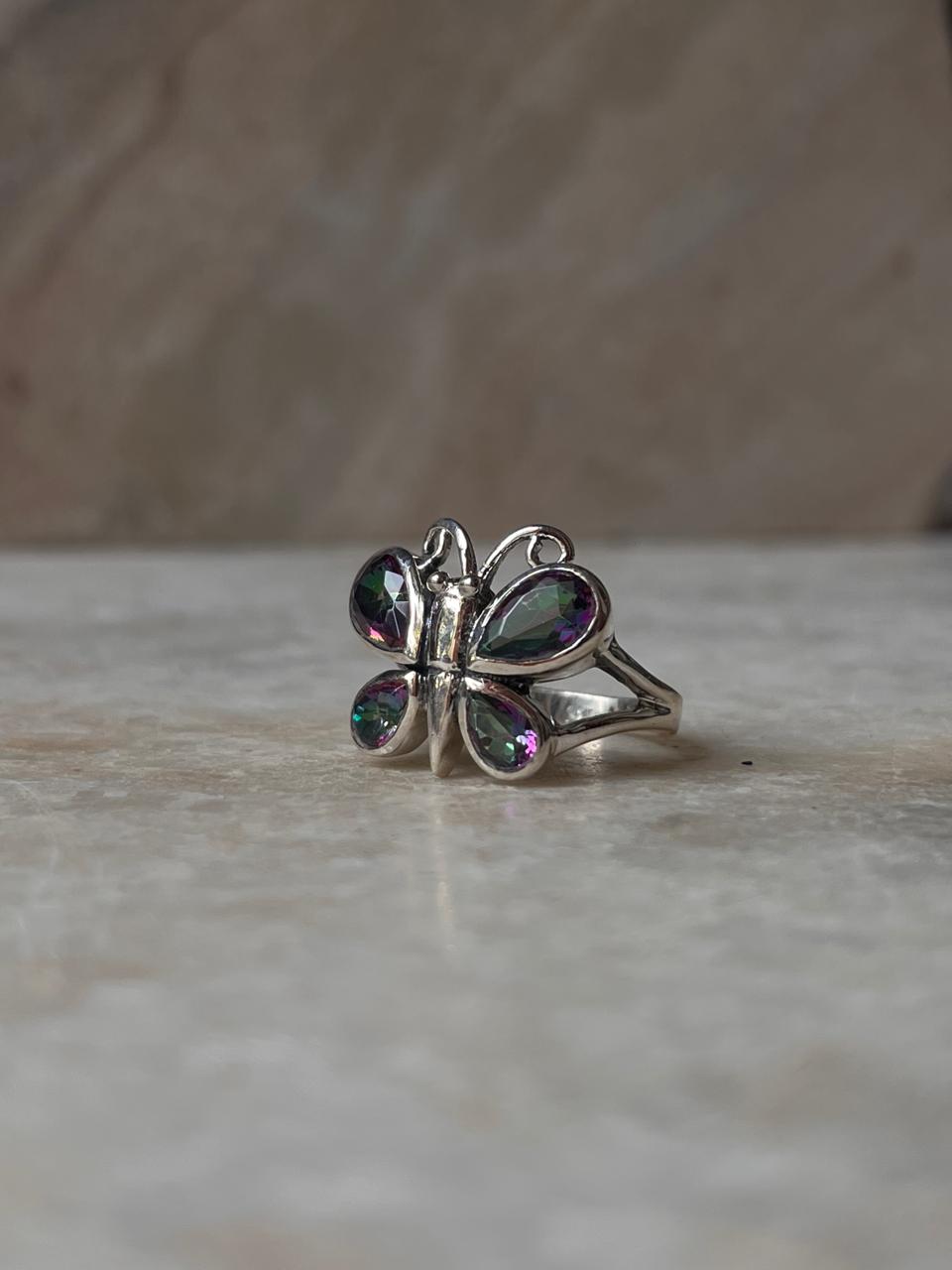 Mystic Topaz Butterfly 925 Sterling Silver Ring