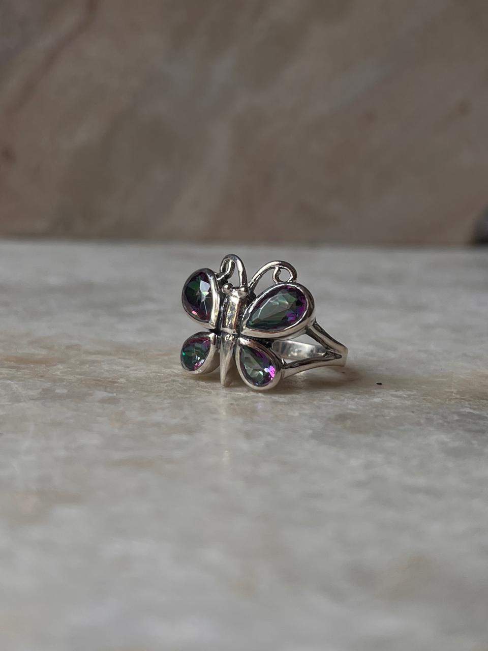 Mystic Topaz Butterfly 925 Sterling Silver Ring