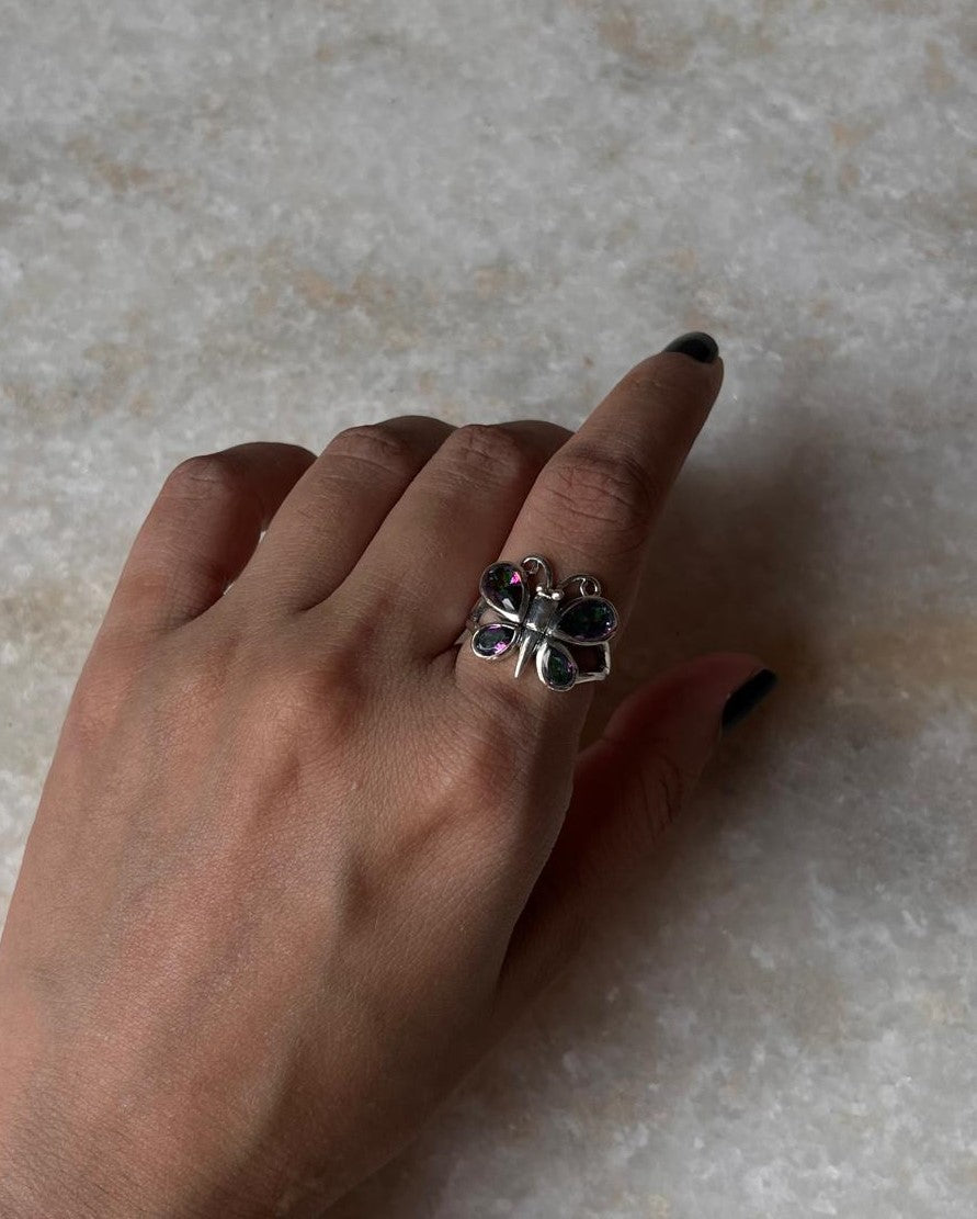 Mystic Topaz Butterfly 925 Sterling Silver Ring