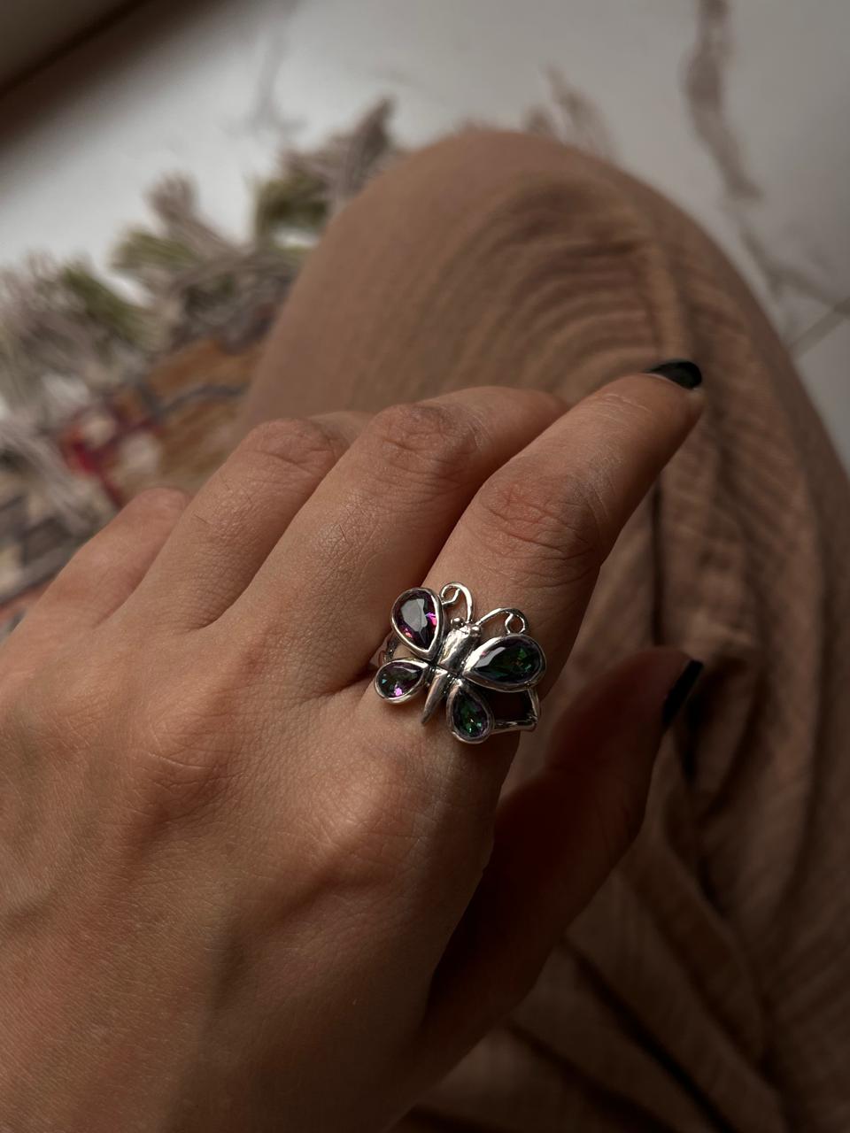 Mystic Topaz Butterfly 925 Sterling Silver Ring