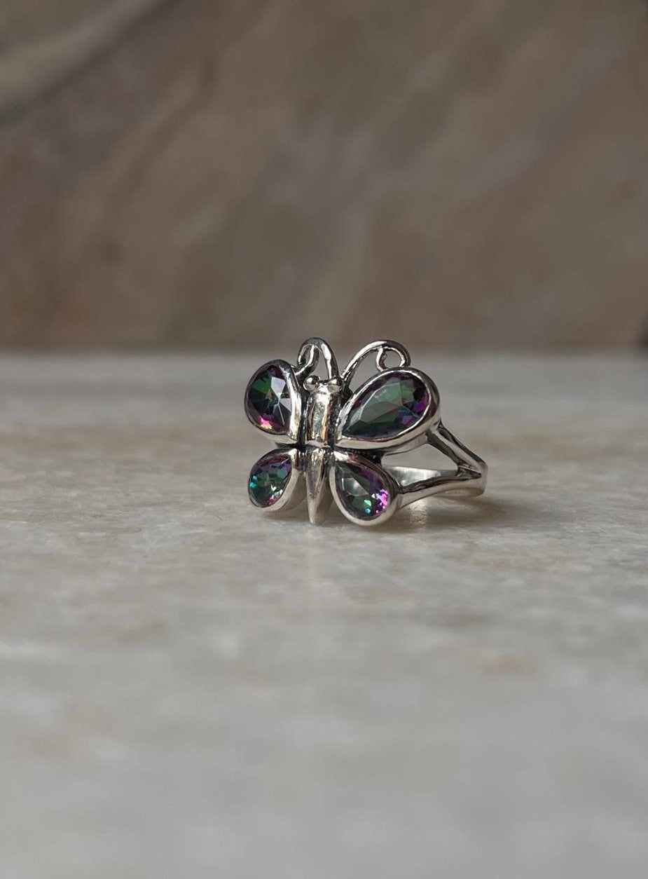 Mystic Topaz Butterfly 925 Sterling Silver Ring