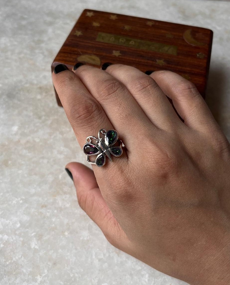 Mystic Topaz Butterfly 925 Sterling Silver Ring