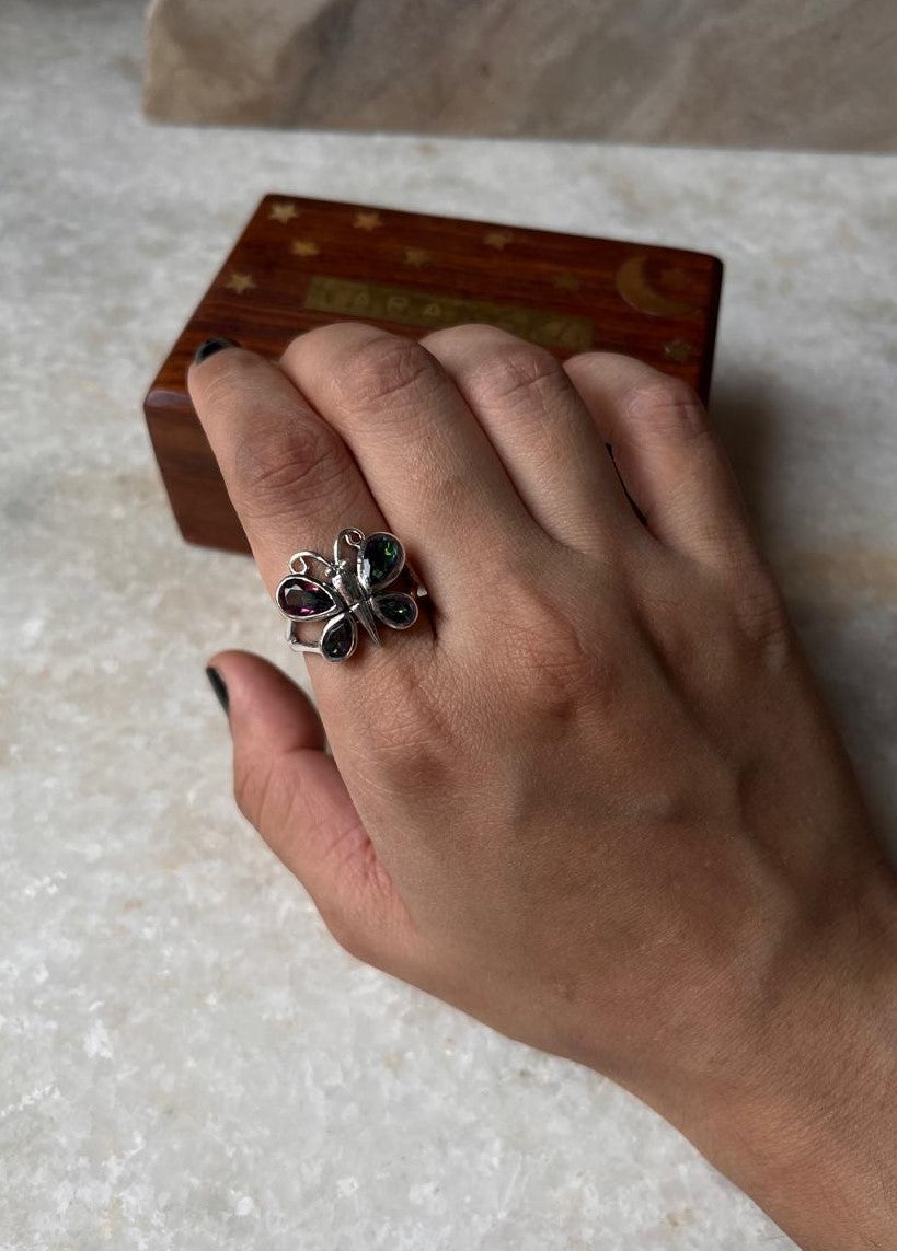 Mystic Topaz Butterfly 925 Sterling Silver Ring