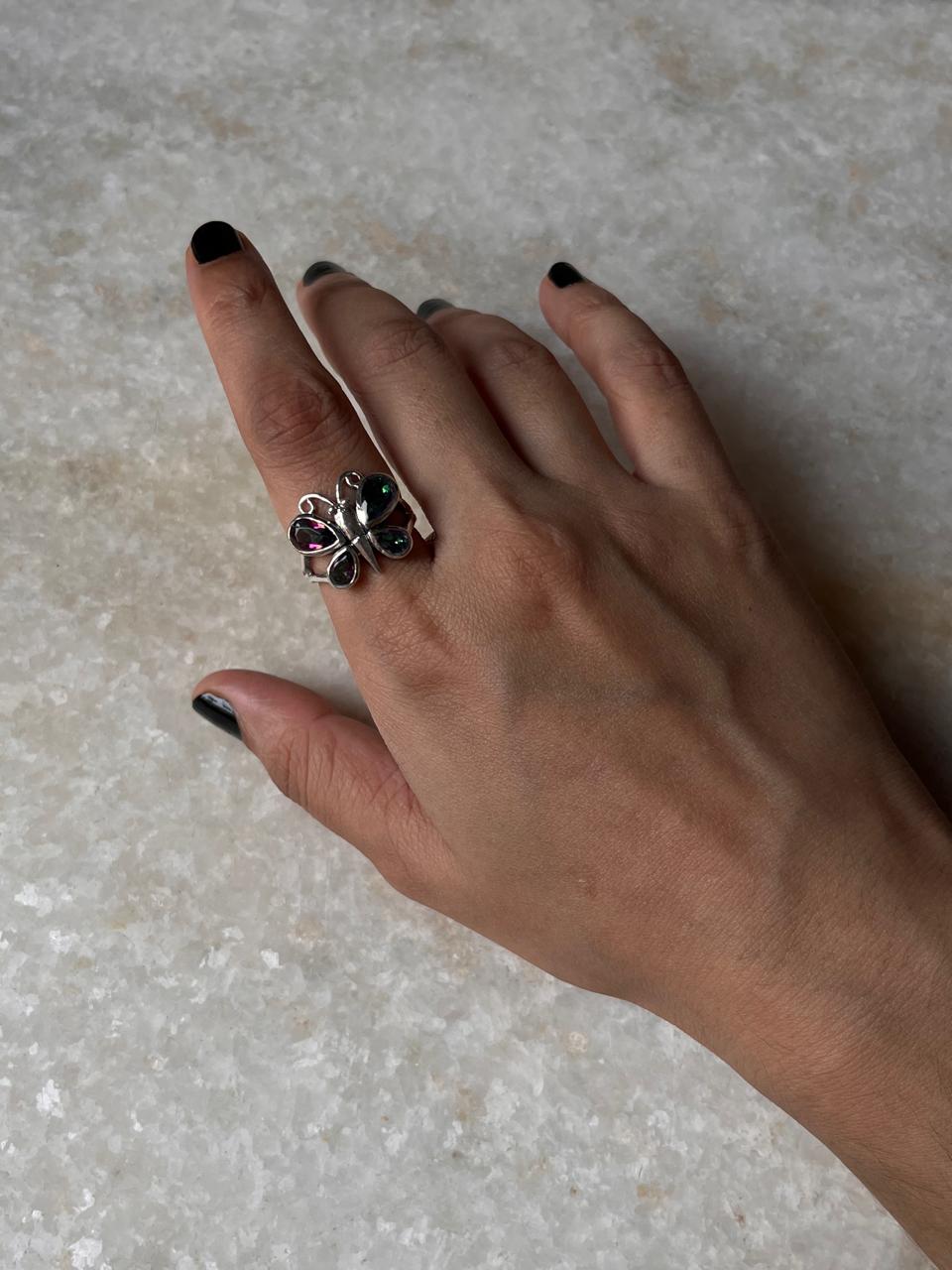 Mystic Topaz Butterfly 925 Sterling Silver Ring