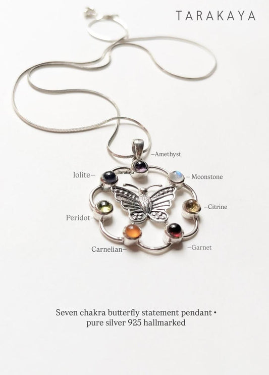 Seven Chakra Butterfly 925 Sterling Silver Pendant