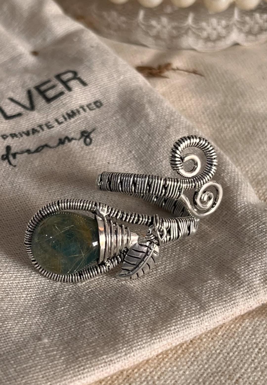 Golden Rutilated Quartz Wire 925 Sterling Silver Ring