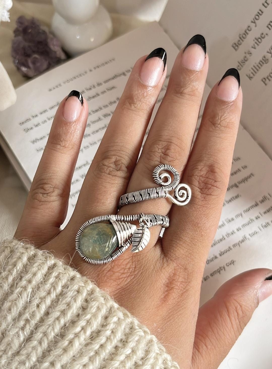 Golden Rutilated Quartz Wire 925 Sterling Silver Ring