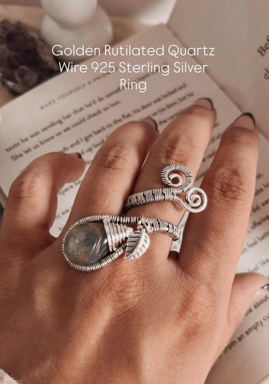Golden Rutilated Quartz Wire 925 Sterling Silver Ring