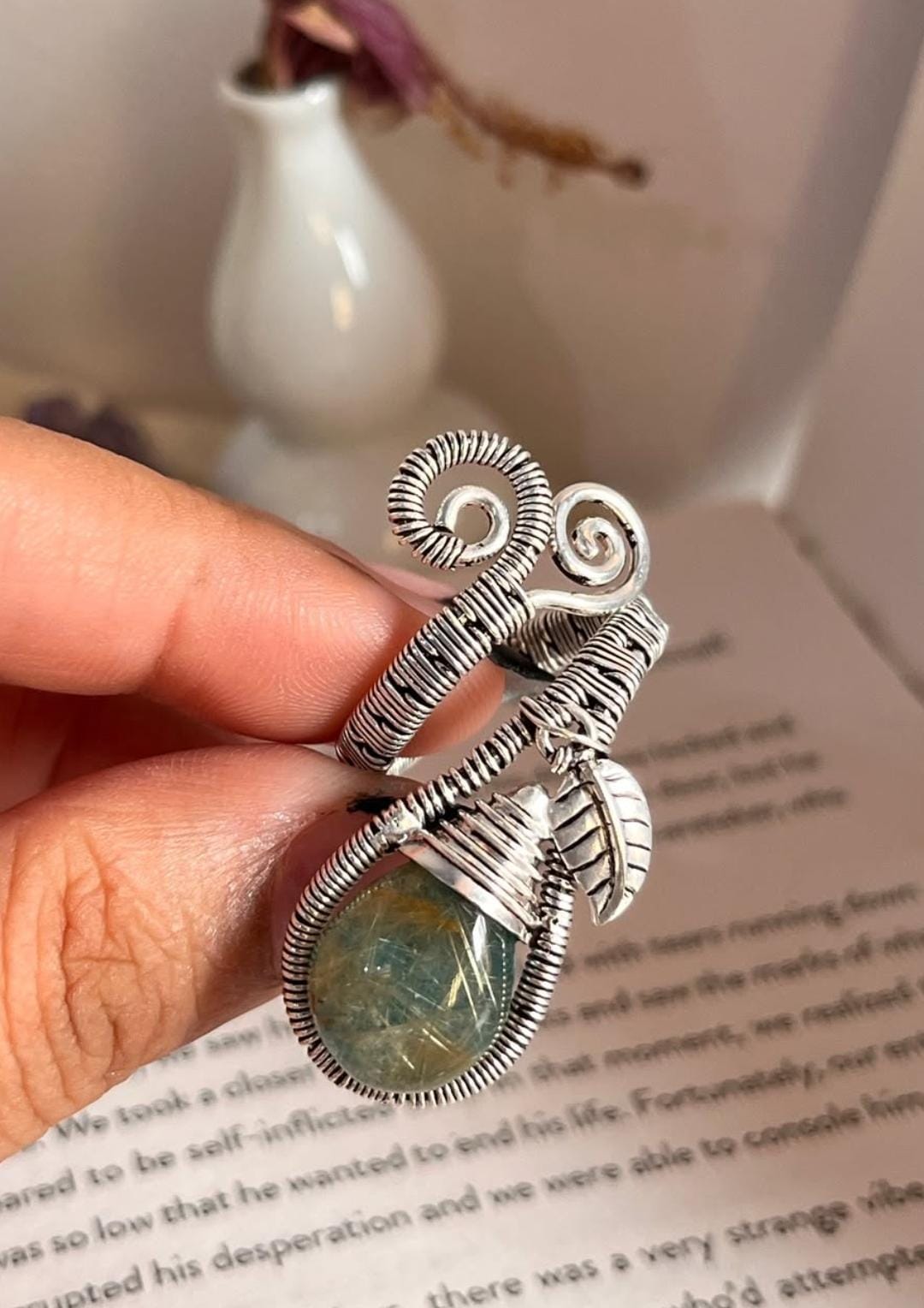 Golden Rutilated Quartz Wire 925 Sterling Silver Ring