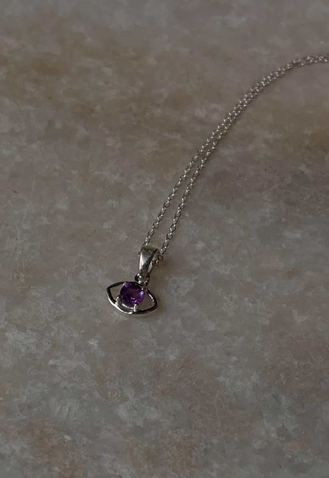 Amethyst Tiny Evil Eye 925 Sterling Silver Necklace