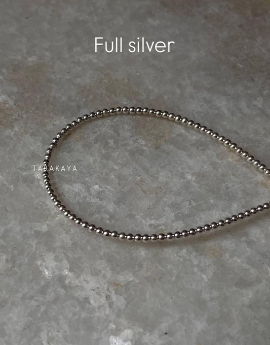 Plain Silver 2mm Beads Handcrafted 925 Sterling Silver Stack Bracelet