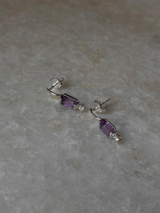 Amethyst Square Studs 925 Sterling Silver Earrings