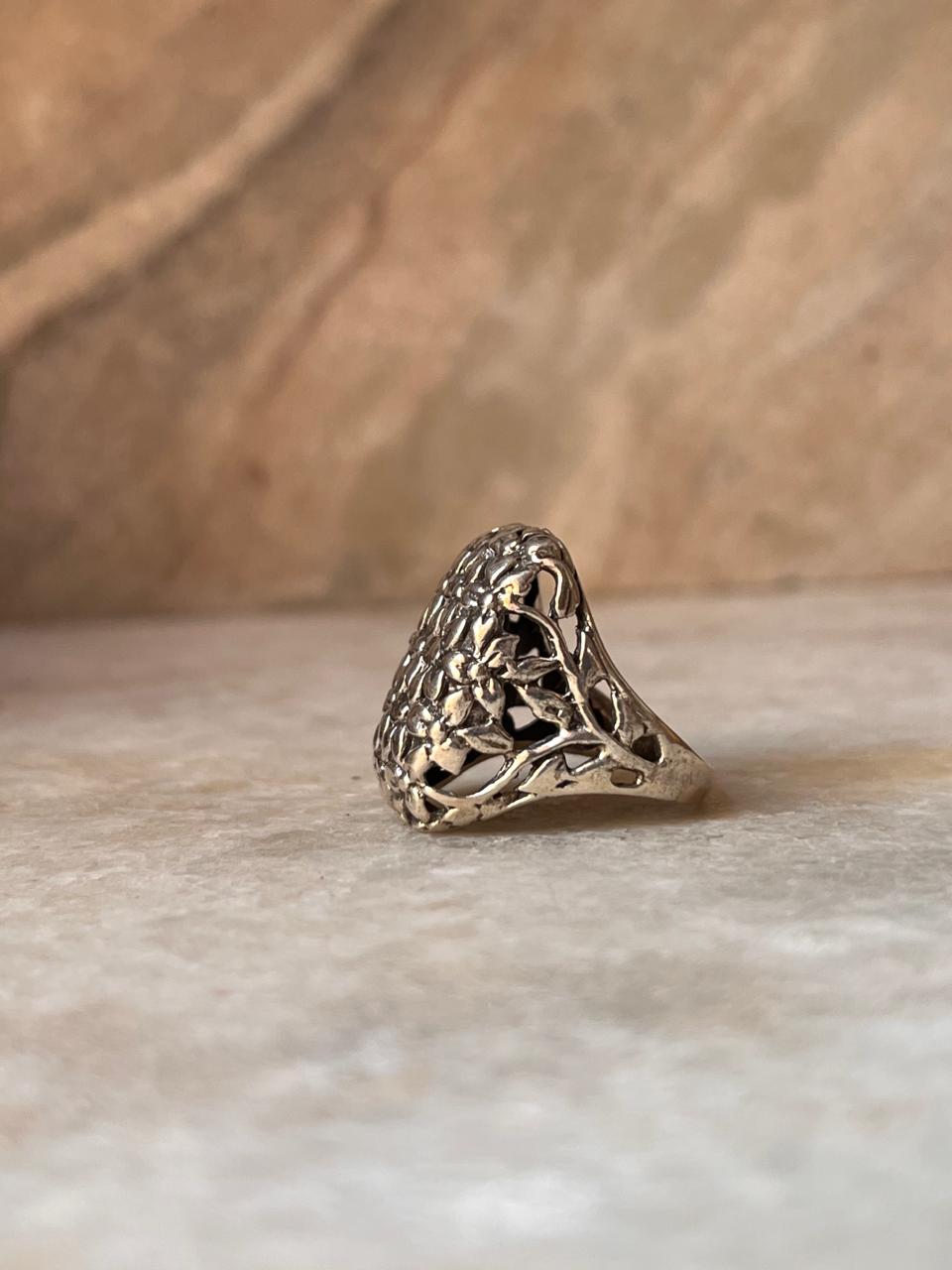 Vintage Inspired Rectangle Floral Sterling Silver Signet Ring  