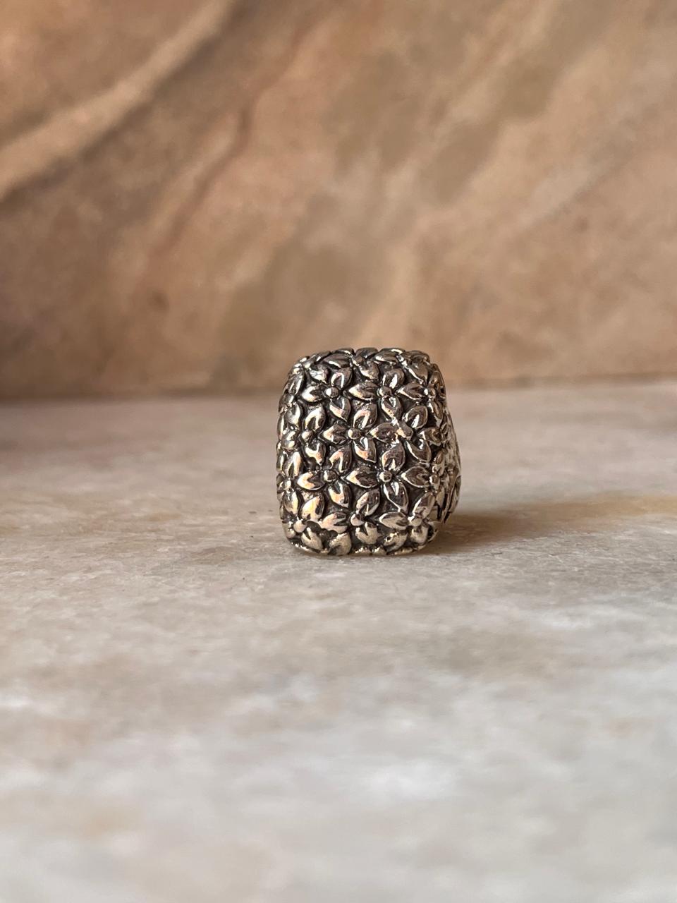 Stylish Rectangle Shape Floral Signet Ring Sterling Silver