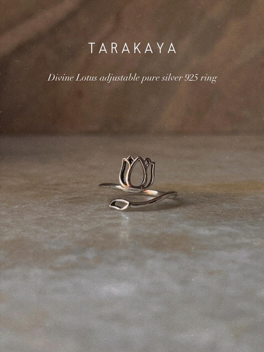 Lotus Cut Out Minimal Adjustable 925 Sterling Silver Ring