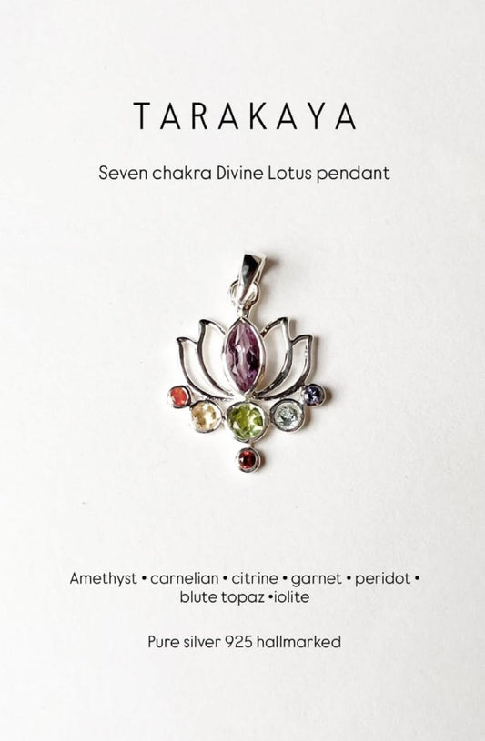 Seven Chakra Lotus 925 Sterling Silver Pendant