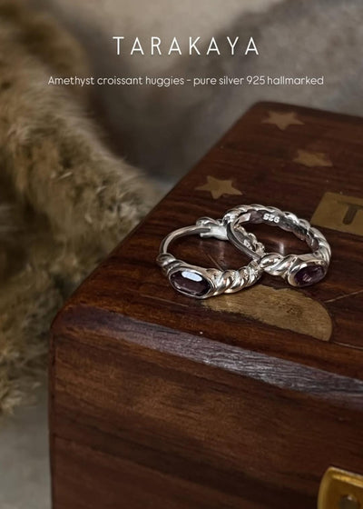 925 sterling silver amethyst croissant huggies hoop earrings  