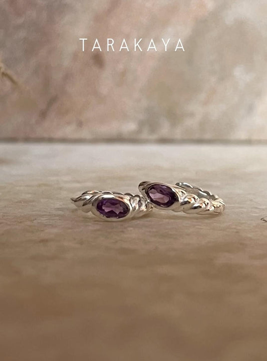 Silver Amethyst Croissant Huggies 925 Sterling Silver Earrings