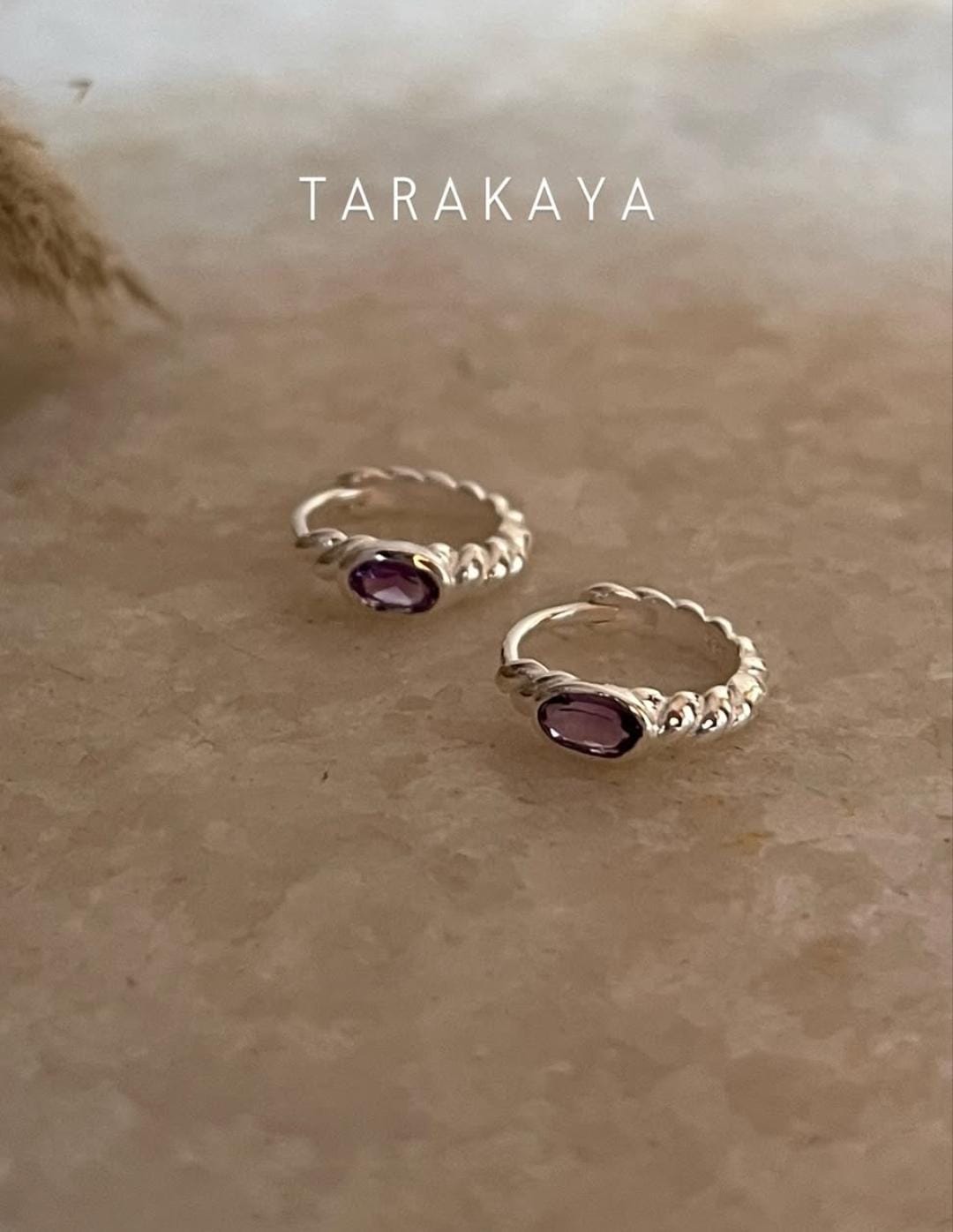 Silver Amethyst Croissant Huggies 925 Sterling Silver Earrings
