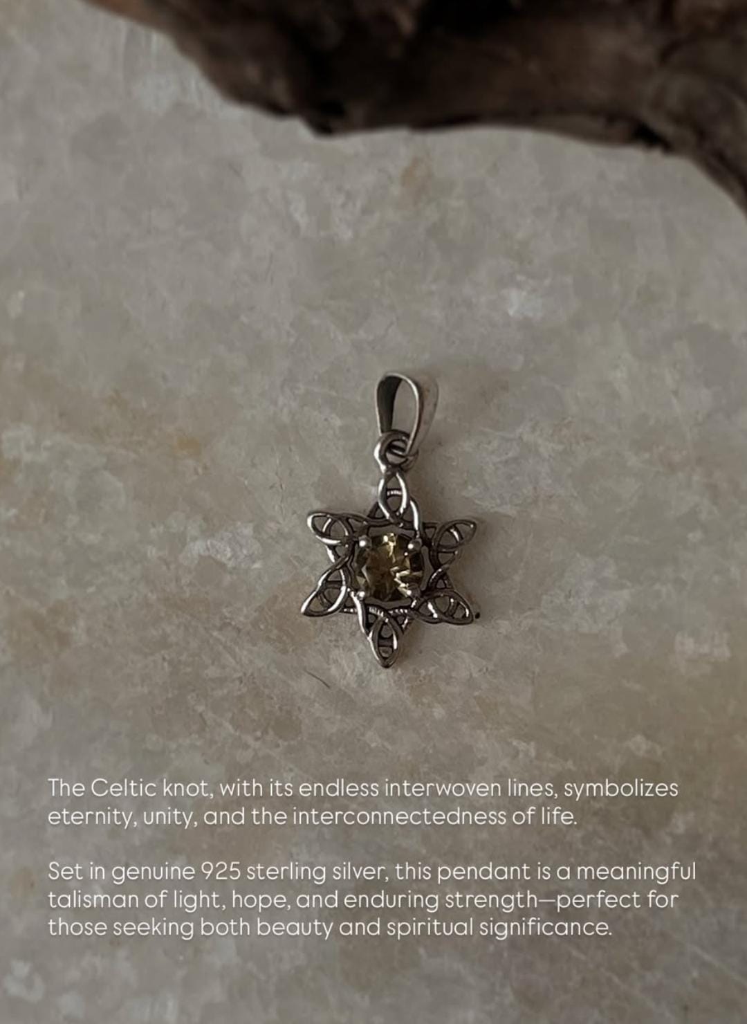 Citrine Star Celtic Knot 925 Sterling Silver Pendant